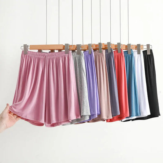 Modal Wide Leg shorts Solid Color Summer Women's short pants over the knee Plus size Loose Sleeping shorts.