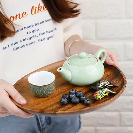 Natural Wooden Tray Retro Plate Fruit Snacks Food Storage Trays Hotel Home Serving Tray Decorate Supplies.