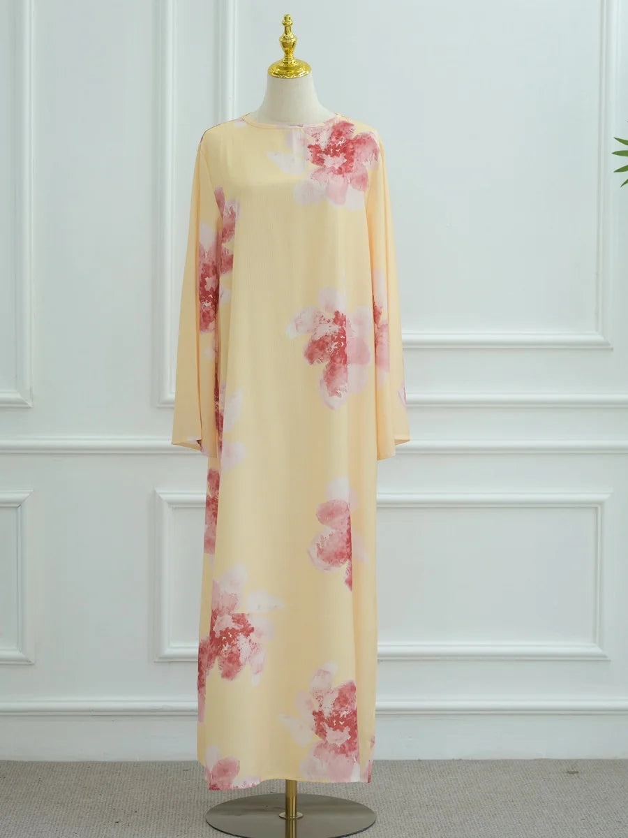 Muslim Women Dubai Abaya luxury Flower Print Long Dress Kaftan Ramadan Robe Femme african Maxi dresses Islam Clothing Kebaya.