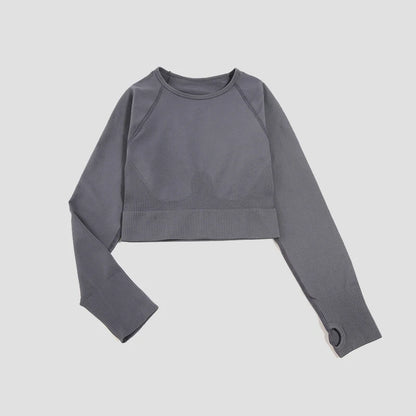 Women's Shirt Seamless Crop Top Fitness Shirts Long Sleeve Sports Top Woman Yoga Tops Activewear With Thumb Hole Sportswear