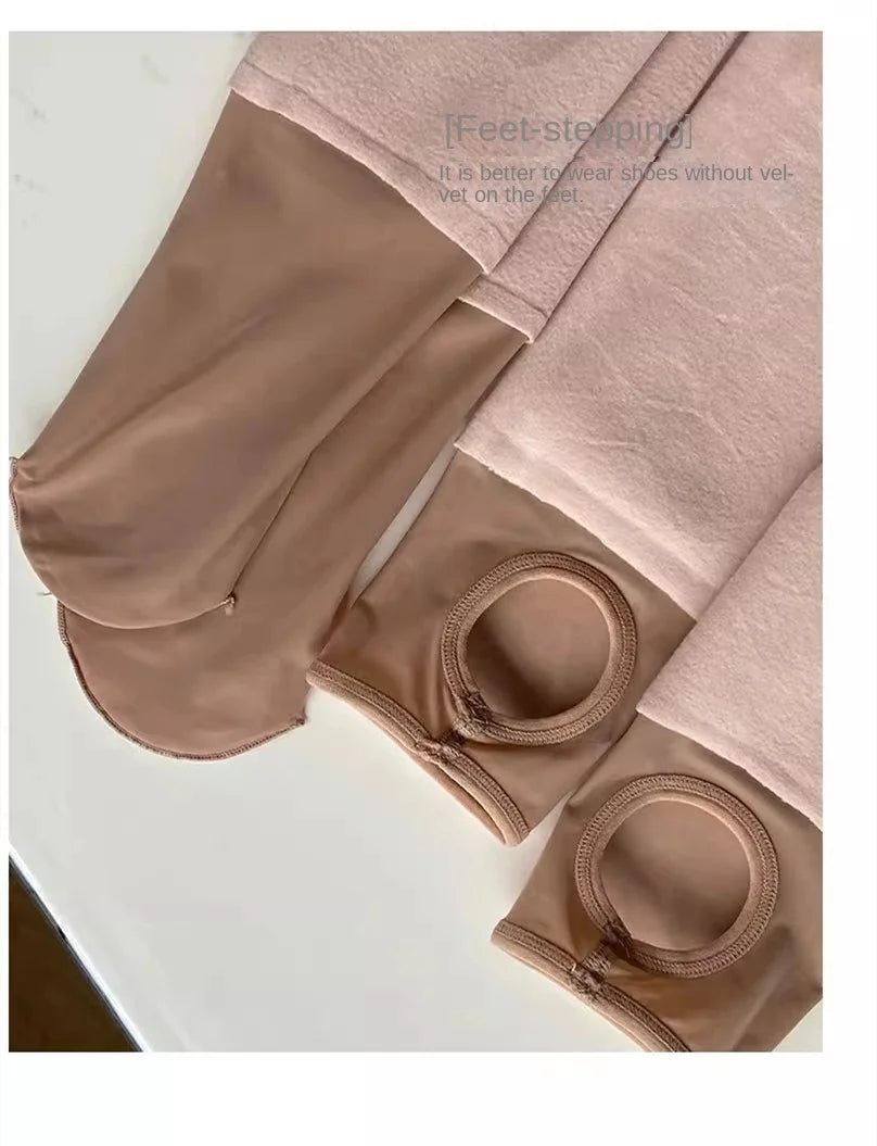 Winter Thermal Pantyhose Women Thicken Stockings Fake Translucent Pantyhose Fleece Lined Tights High Waist Elastic Wool Socks