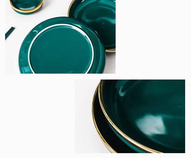 High-end Green Ceramic Plate Home Porcelain Dinner Plate Exquisite Ceramic Bowl Custom Large Size Fish Plate Kitchen Accessories.