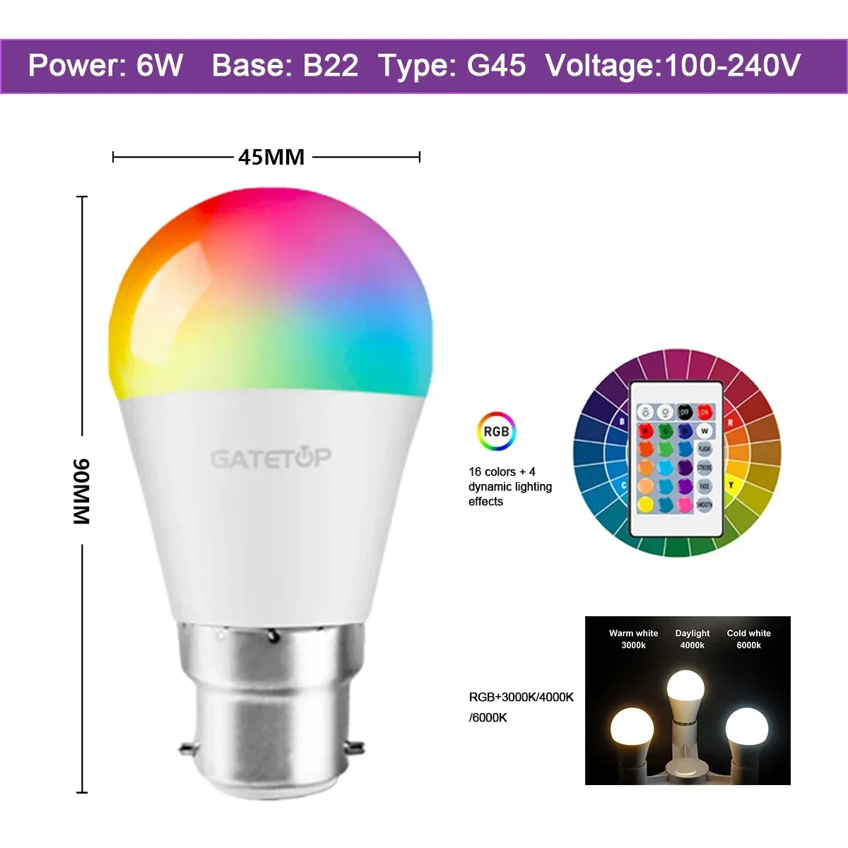 Smart RGBW LED Bulbs and Tubes Spotlight E27 GU10 E14 B22 with Infrared Remote Control for Family Party Decoration