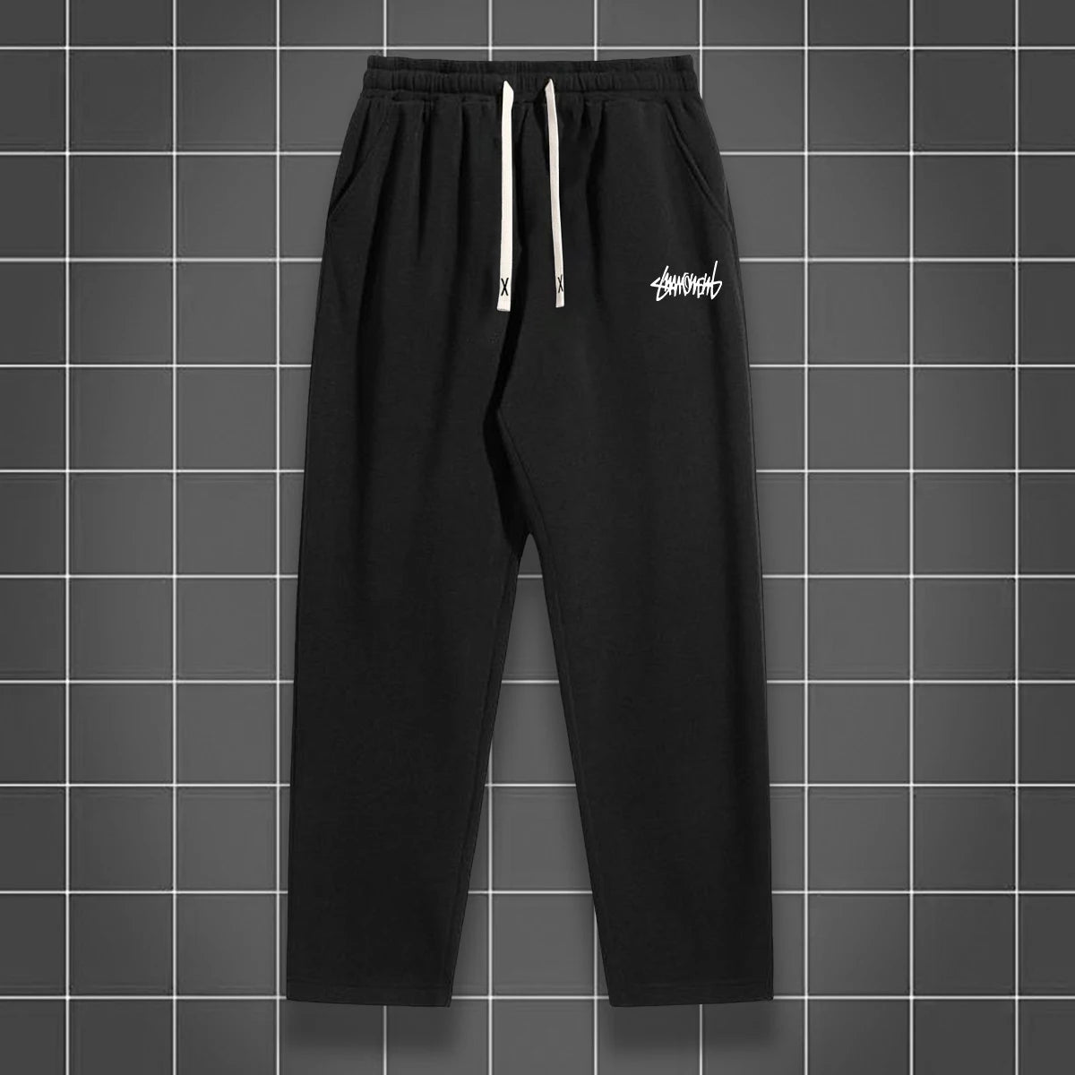 Men's solid color straight leg jogging pants, suitable for casual sports such as running, gym, and outdoor activities.
