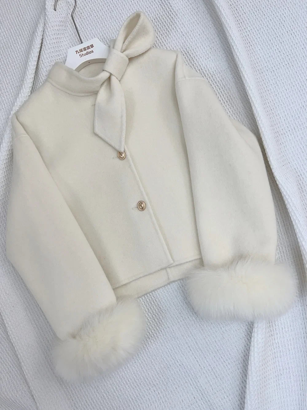 Woll mantel Damen neue Winter Natur fuchs Pelz Manschette Outwear Damen mantel Kaschmir Wolle Wolle Frauen Luxus jacke.