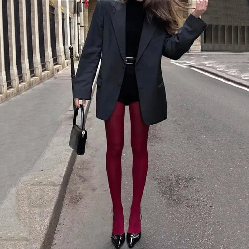 Kave 2024 Autumn Winter Christmas Women 80D Soft Solid Color Semi Opaque Footed Tights High Waist Womens Tights Plus Size Tights.