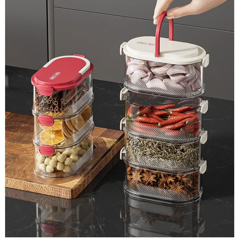 Portable Storage Box Onion Ginger and Garlic Seasoning Jar Can Be Stacked Sealed Storage Jar Packaging Fresh-keeping Box.