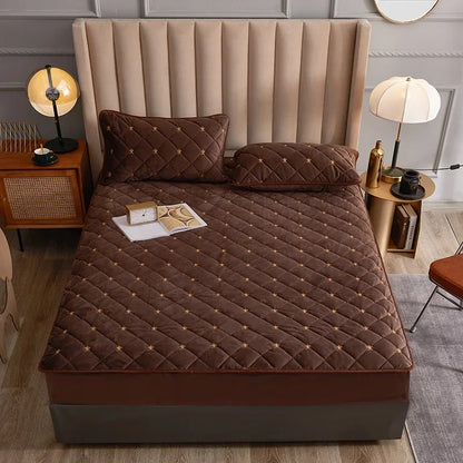 Embroidery Mattress Cover Thicken Soft Velvet Quilted Mattress Protector Cover Customized Fitted Sheet Not Including Pillowcase.