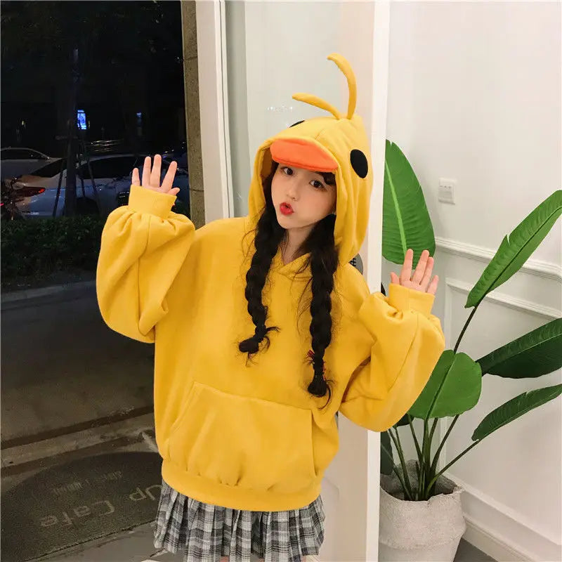 Deeptown Kawaii Duck Hoodies Women Long Sleeve Cute Tops Emo Clothes Korean 2023 Fashion Winter Yellow Casual Pullover Soft Girl.