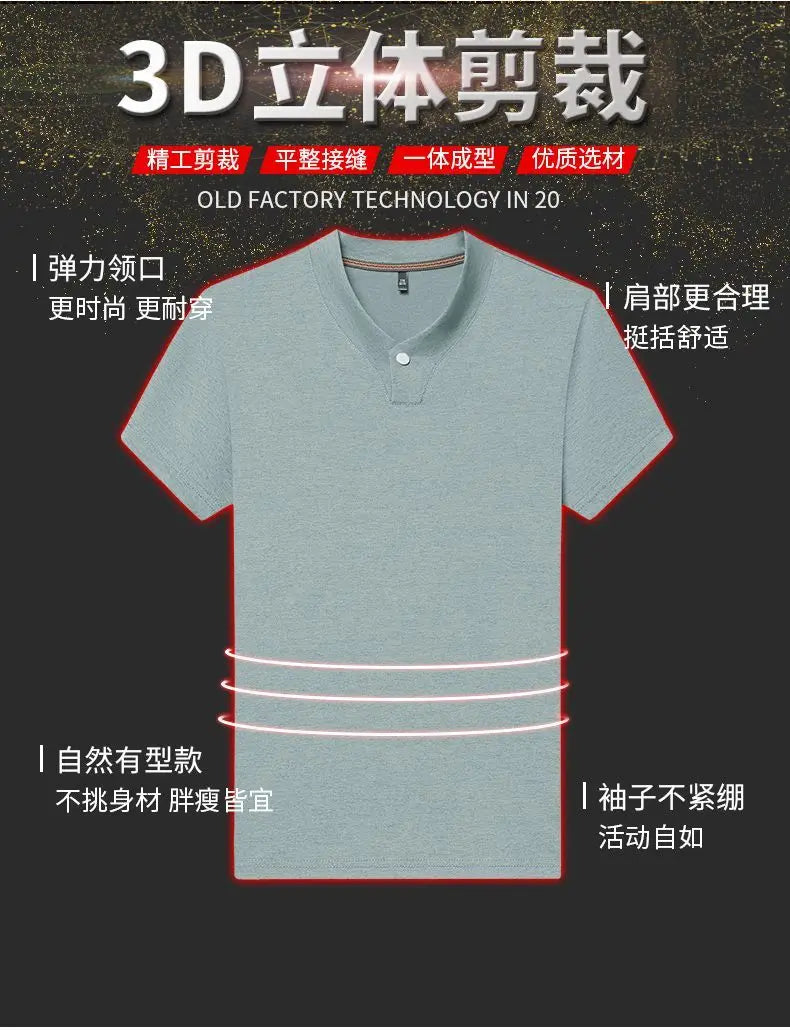 Men's T-shirt Classic V-Neck Short Sleeved Cotton Solid Button Super Soft High Quality L-4XL Casual Tshirt Design Men Tee Shirts.