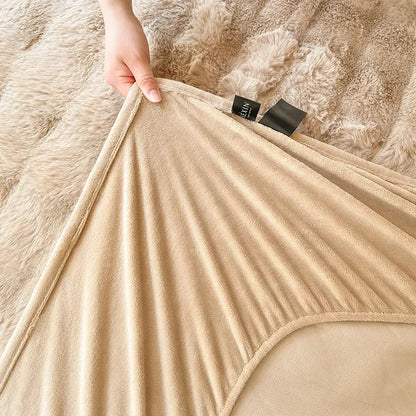 Fluffy Plush Fitted Bed Sheet Solid Color Long Hair Fleece Bed Cover For Double Bed fundas de colchón Winter Warm Mattress Cover