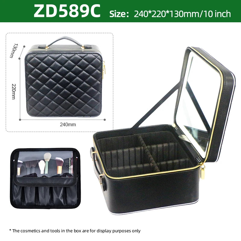 Large Capacity Makeup Case with LED Mirror Multiple Size Options Cosmetic Box LED Mirror Makeup Storage Box for Beauty Salons