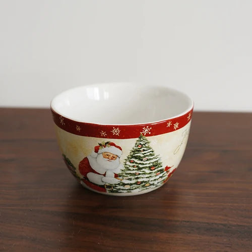 Christmas Themed Ceramic Dinner Plates Tableware Set Underglaze Color Process Coffee Cup Soup Bowl Santa Claus Steak Plate.