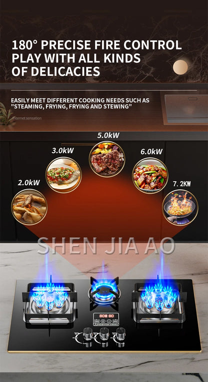 7.2KW Gas Stove Household Three Stove Timing Table Embedded Dual-purpose Natural Gas Liquefied Gas Fire Stove Gas Stove.