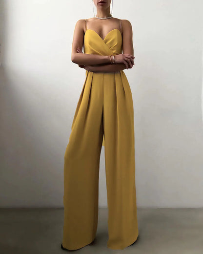 Sleeveless High Waist Jumpsuit Wide Leg Sling Long Pants Romper 2025 Spring Summer Casual Outfit Solid Slim V Neck Rompers.