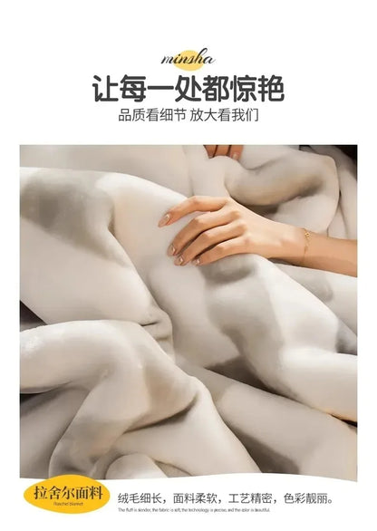 Modern Geometric Cartoon Printed Bedroom Blanket Coral Fleece Dormitory Quilt Thicking Double Layer Multi Purpose Bedding Sheets