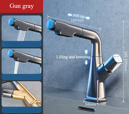 Hot and cold faucet bathroom sink vanity with pull-out function that can be raised and lowered 360º rotating mixing spray faucet