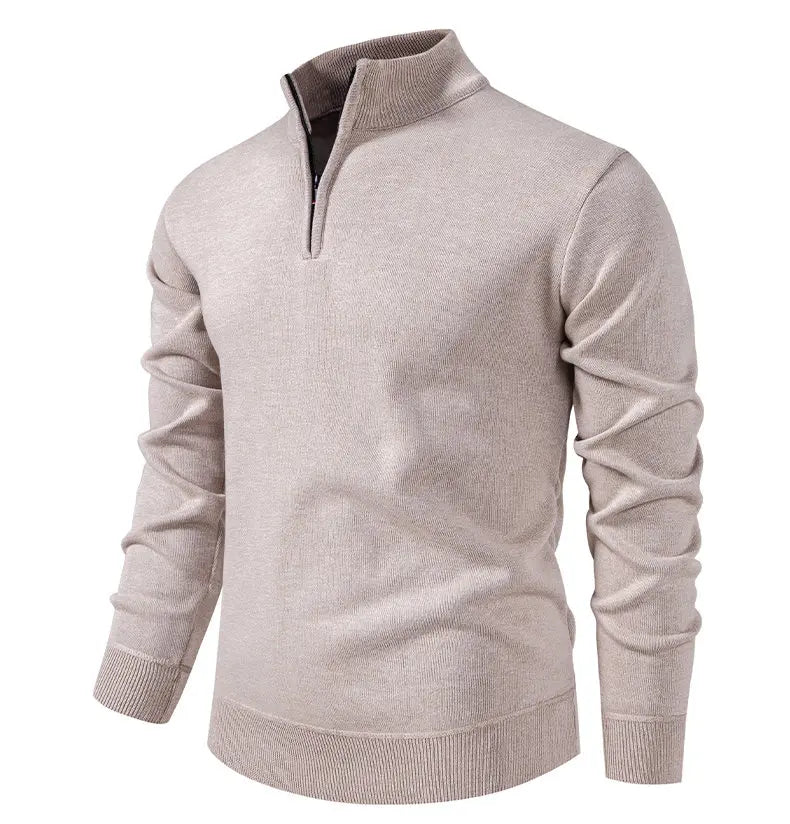 Autumn Winter Men's Half Zipper Knitted Pullovers Solid Slin Fit Casual Sweater Male Fleece Warm Stand Collar Pullover Sweaters.