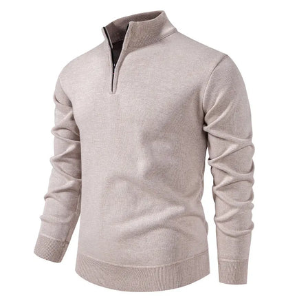 Autumn Winter Men's Half Zipper Knitted Pullovers Solid Slin Fit Casual Sweater Male Fleece Warm Stand Collar Pullover Sweaters.