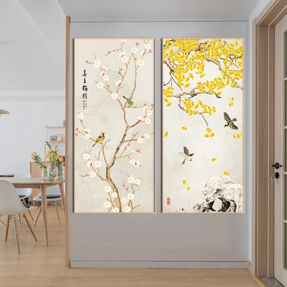 Chinese Simple Ink Art Canvas Poster Flower And Bird Wall Painting Prints Pictures Bedroom Corridor Living Room Decoration Mural.