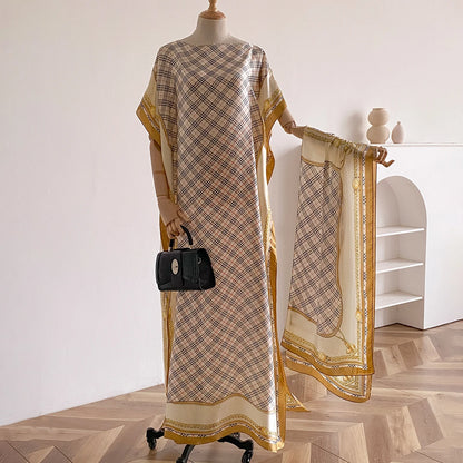 Sommer Neue Mode Afrikanische Kleider Für Frauen Elegante Gedruckt Seide Muslimischen Dame Lange Hijab Kaftan Kleid Oversize Kuwait Abaya.