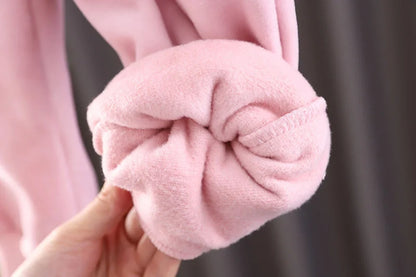 Baby Girls Warm Set Autumn Winter Lining Plush Thick Outfits Kids Cartoon Rabbit Ear Hoodie+Pants 2Pcs Children Casual Clothing.