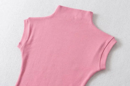 Women Summer Sexy Turtleneck Sleeveless T-Shirts Tops Solid Slim Fit Pullovers Causal Tees Shirts Female Streetwear Basics Tees.
