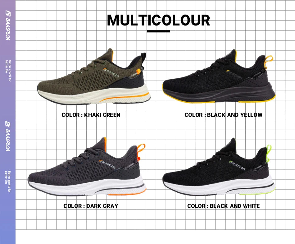 Baasploa New Running Shoes Men's Casual Lightweight Designer Mesh Sneakers Male Outdoor Breathable Lace-Up Sports Walking Shoes.