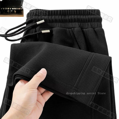 Men's Breathable Casual Pants, Heavyweight Waffle Style Loose Straight Leg Pants Jogging Pants Men's Trousers.