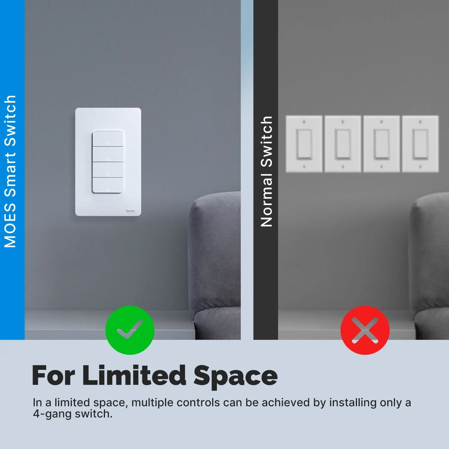 MOES Tuya Matter WiFi Smart Light Button Switch App-Steuerung Neutralleiter erforderlich Erdungsdesign Alexa Google Home Apple Home.