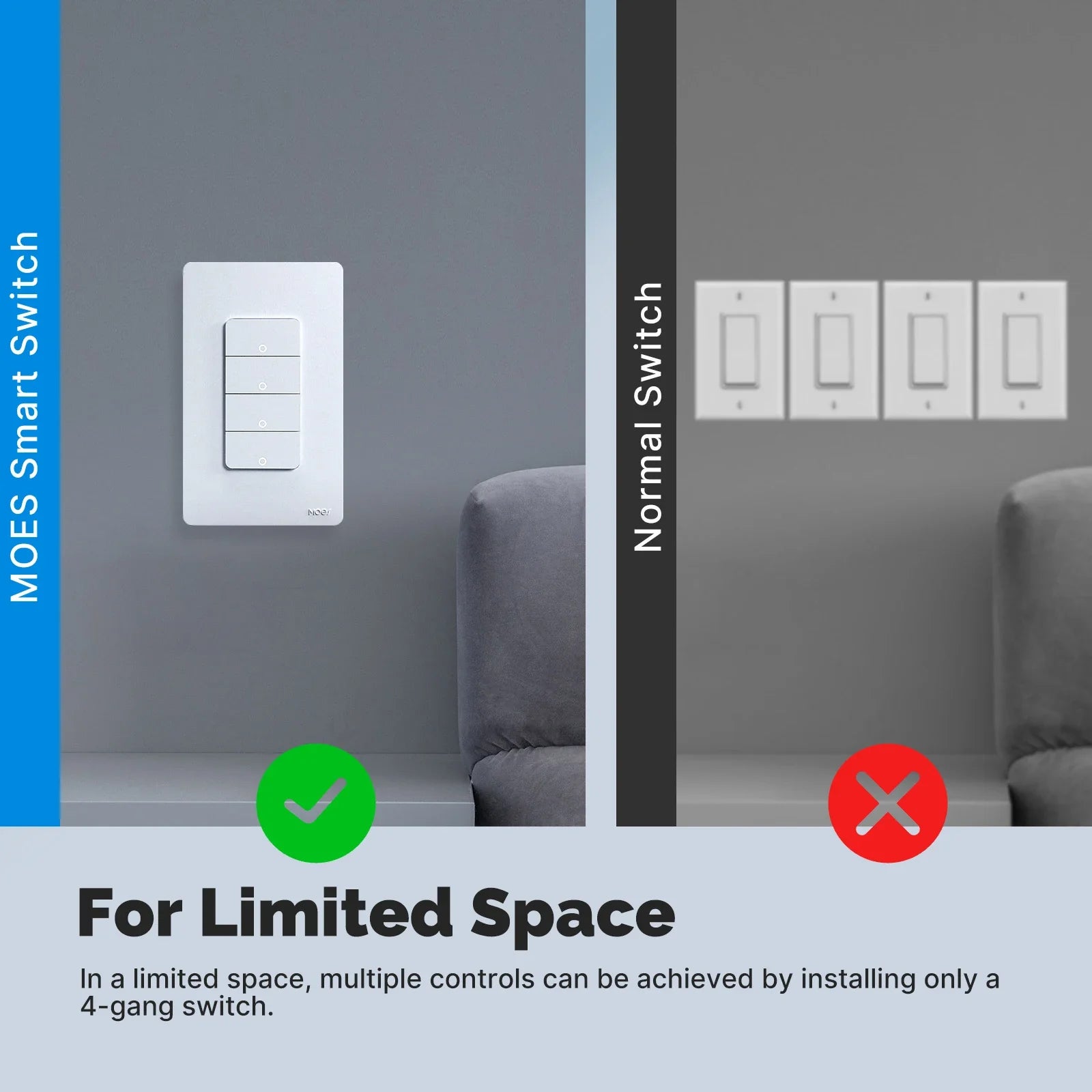 MOES Tuya Matter WiFi Smart Light Button Switch App-Steuerung Neutralleiter erforderlich Erdungsdesign Alexa Google Home Apple Home.