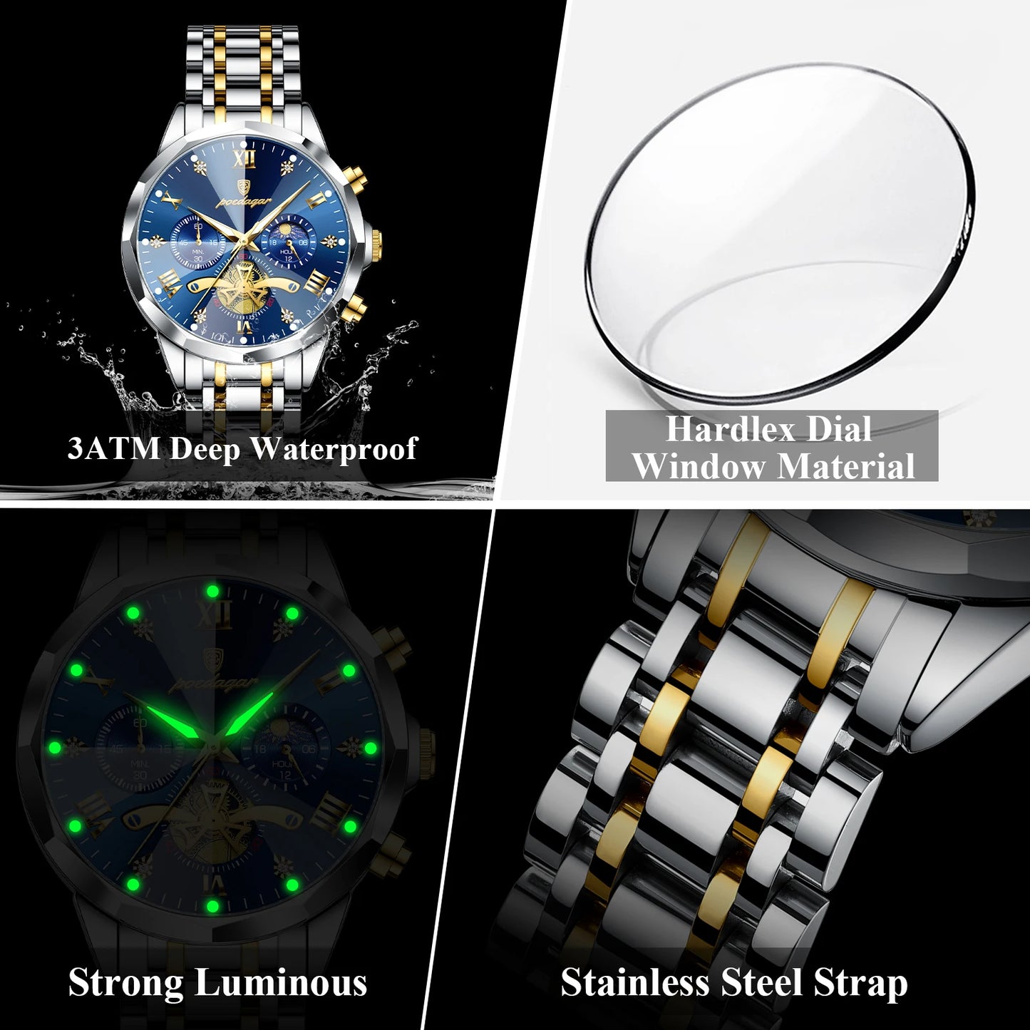 POEDAGAR Luxury Men Watch Top Original Waterproof Luminous Chronograph Man Wristwatch Stainless Steel Quartz Men's Watches Reloj.