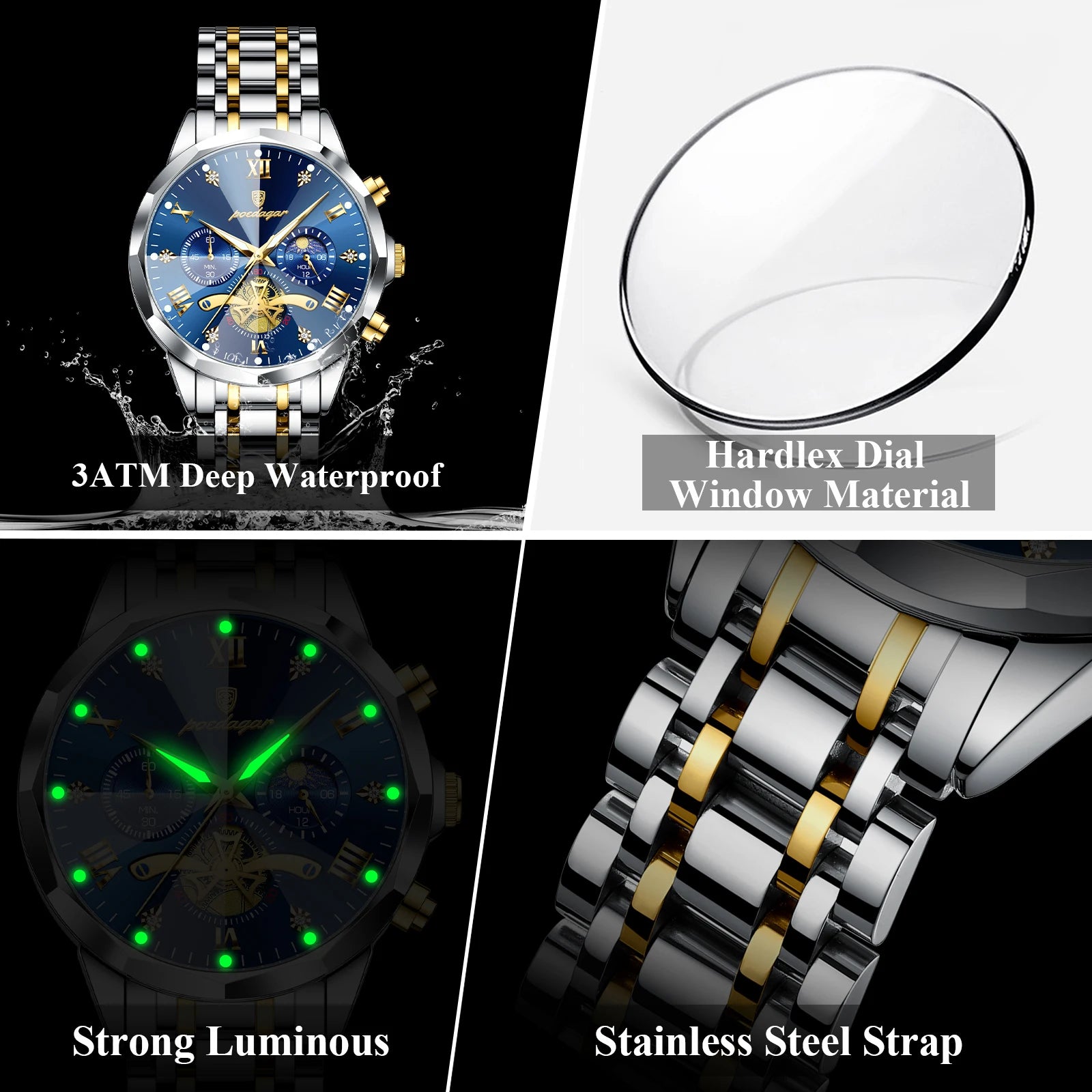 POEDAGAR Luxury Men Watch Top Original Waterproof Luminous Chronograph Man Wristwatch Stainless Steel Quartz Men's Watches Reloj.