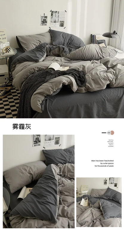 High Quality Solid Color Double Washed Cotton Bedding 4 Pieces Set Student Dormitory Bed Linen Duvet Set Bed Suit