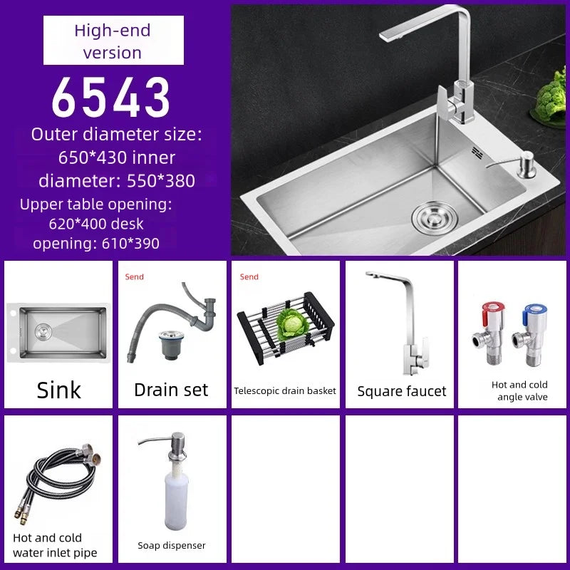 Kitchen Sink Stainless Steel Transversal Side Loading Side Holes Cafeteria Dish and Wash Vegetable Basin Large Size Single Slot