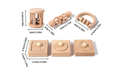 Wooden Geometric Shapes Sorting Montessori Puzzle Toys Baby Toys Wooden Rattles Ring Rattles Sensory Toys Preschool Education.