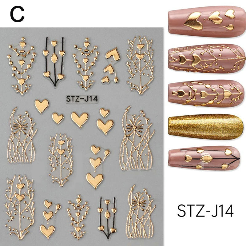 French Tips Nail Sticker 5D Embossed Crystal French Nail Decals Gold Silver Black Line Design Adhesive Slider Nails Art