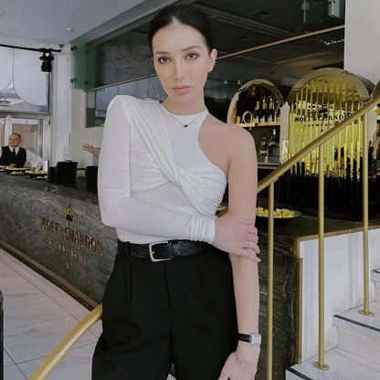 Elegant Office Lady One Shoulder Skinny Bodysuit for Women Jumpsuit Sexy Cut Out Rompers Sexy One Piece Female Overalls.