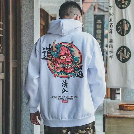 Fashion Boys Cool Men Hip Hop Hoodies Japanese Casual Sweatshirts Streetwear Men Women Loose Pullover Harajuku Devil Hoodie Male.