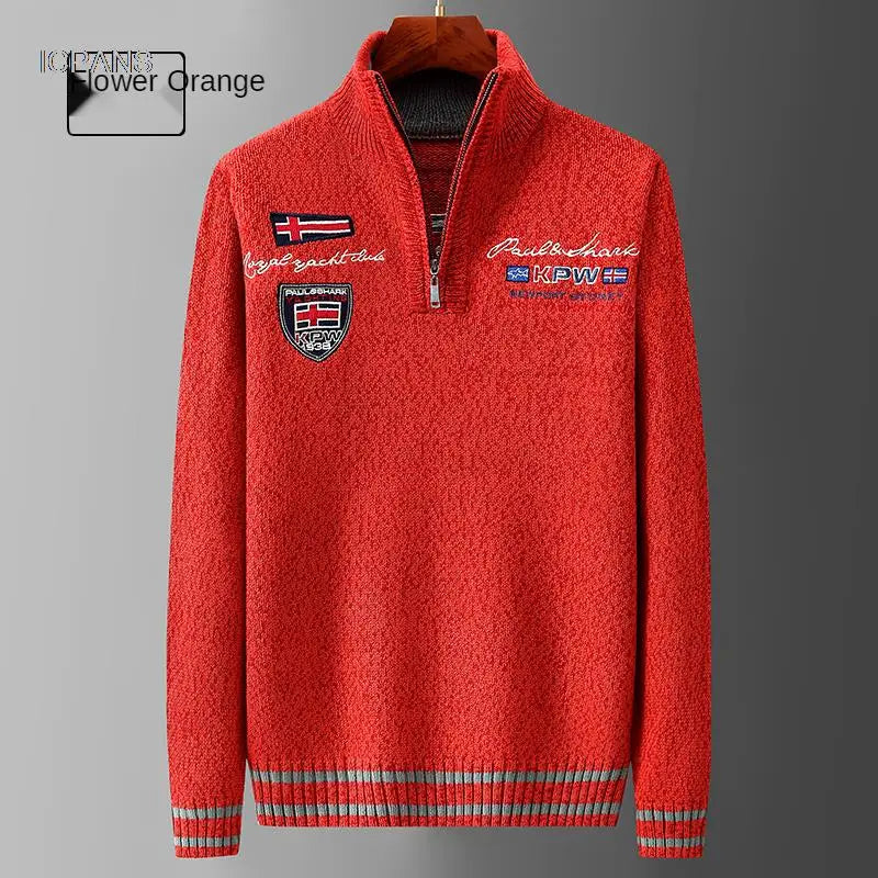 Autumn Sweater Male Shark Clothing Cotton Wool Jumpers Pullover Coats Jacquard Christmas Knitted Half Turtleneck zip.