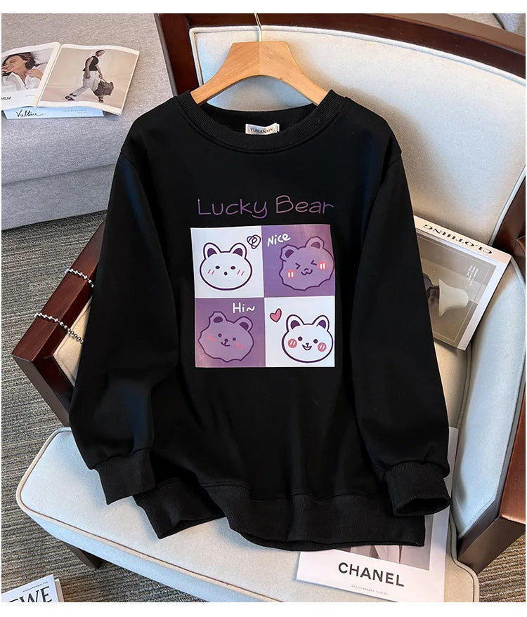 170kg plus size Damen büste Herbst Winter lose Rundhals ausschnitt Bär Sweatshirt Langarm lässig Top 6xl 7xl 8xl 9xl 10xl 11xl