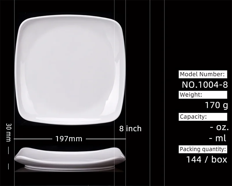 Melamine White Dinner Plate Fast Food Square Dishes School Rice Meal Serving Trays Cheap Hotel Table Decoration and Accessories.