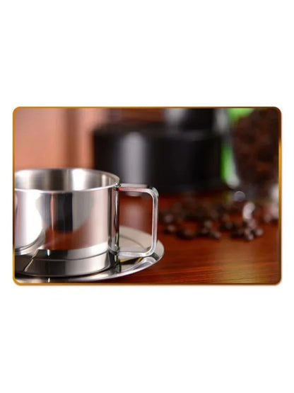 1Set Stainless Steel Coffee Cup Set Double Walled Heat Resistant Mug with Saucer Spoon Drink Tableware Kitchen Cafe Accessories.