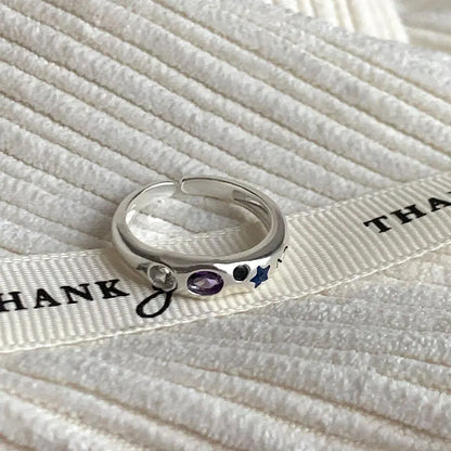 925 Sterling Silver Simple Colorful Heart Stone RingsFor Women Geometric Fashion Smiple Open Handmade Allergy Party Jewelry Gift.