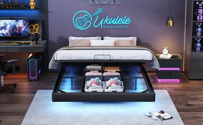 Anajqaqia Hängebettrahmen, 160 x 200 cm, schwarz, mit LED-Lichtleiste und Aufbewahrung der Gasdruckstange