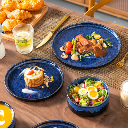 vancasso 12/24/36Piece Dinner set Black Blue Reactive Glaze Vertical edge Dinnerware set with 4PCS Dinner Plate/ Dessert/Bowl.