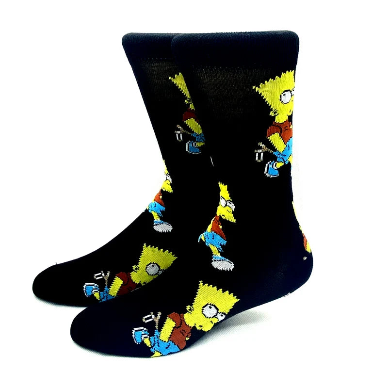 New 1 Pair The Simpsons Harajuku Women Men Socks Cartoon Personality Skateboard Socks Anime Middle Tube Cotton Unisex Socks.