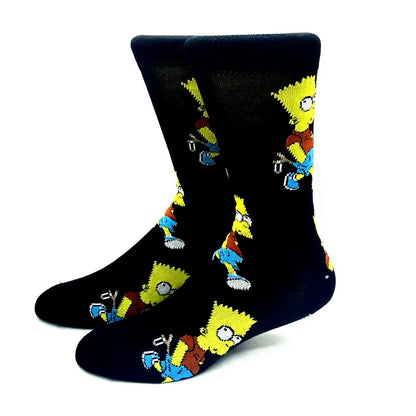 New 1 Pair The Simpsons Harajuku Women Men Socks Cartoon Personality Skateboard Socks Anime Middle Tube Cotton Unisex Socks.