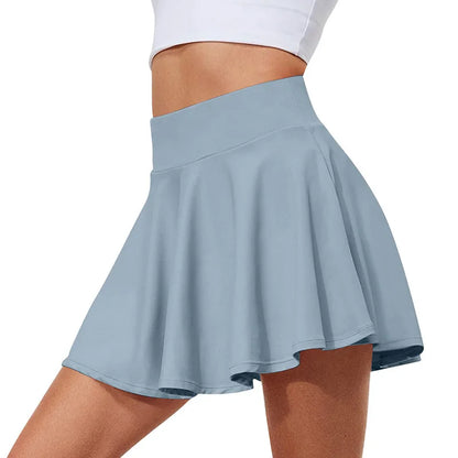 Women's Solid Color High Waisted Tennis Pleated Skirts Inner Pocket Quick Drying Sports Short Running Fitness Skirt.