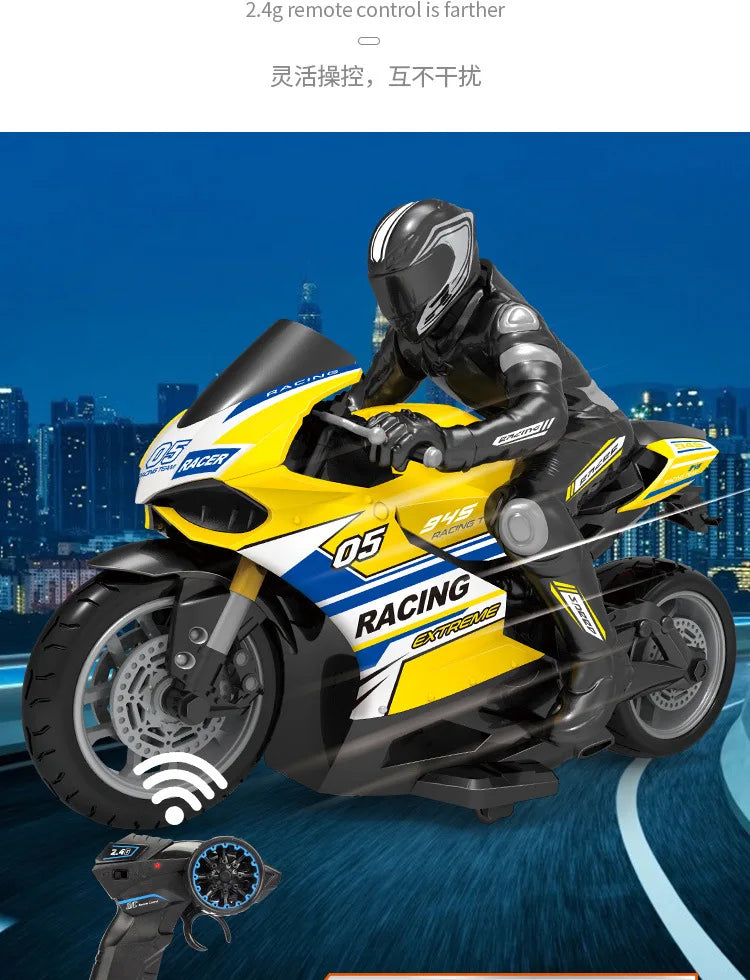 1/ 10 2.4G High Speed Remote Control RC Stunt Motorbike  drift Car 30mins Drive Racing Motorbike RC Motorcycle Toy model.